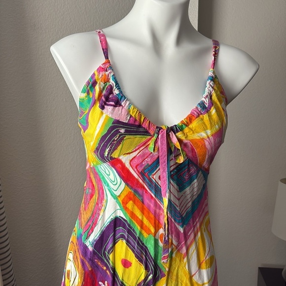 Jams World Dress Size Small Vintage Colorful Art Pattern Drawstring Neckline G9 - Picture 2 of 7